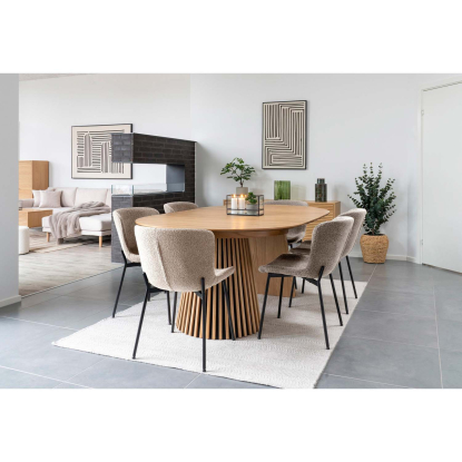 Osaka og Maceda spisebordssæt med 6 stole, egefiner, beige, Ø120 x 120-200 cm