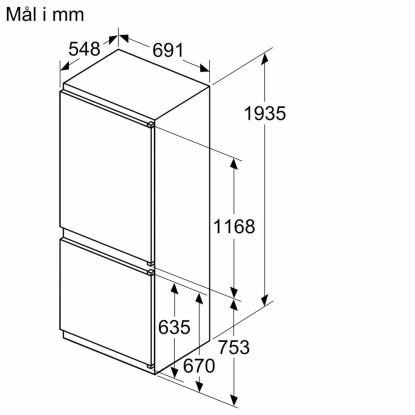 Bosch KBN96VSE0 integrerbart kølefryseskab, 285 + 98 liter