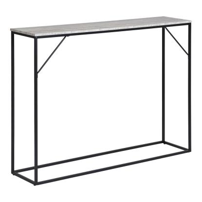 Vita konsolbord med 1 hylde, travertin look, sort stel, 110 x 26 x 80 cm
