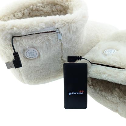 Glovii hjemmesko med varme, GQ7M, 2 x 2500 mAh batterier, hvid - 36-40