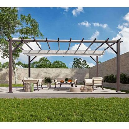 Paragon Outdoor Florenz 1116 pergola, aluminium, mørkt trælook, hvidt tekstil, 236 x 505 x 350 cm