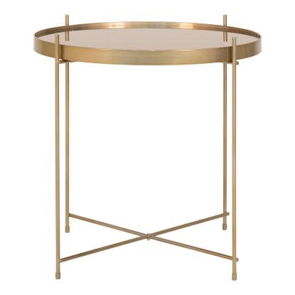 Hjørnebord i messing farvet stål med glas ø48xh48cm