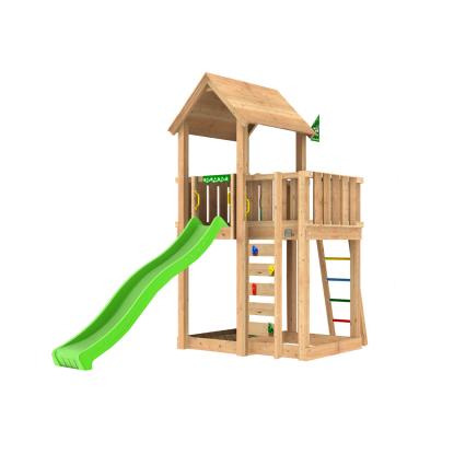 Jungle Gym Mansion 2.1 legetårn med grøn rutsjebane og 120 kg sand
