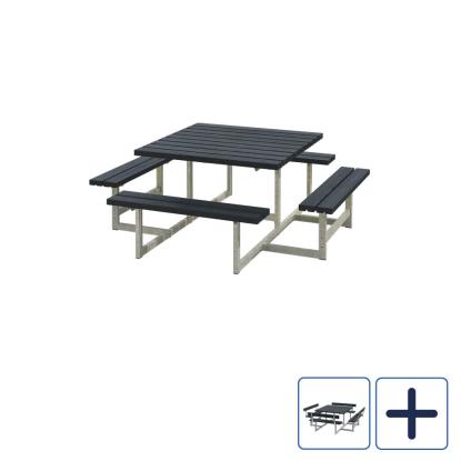 PLUS Picnic bord/bænkesæt, sort/nåletræ