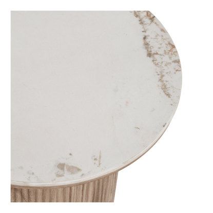 Athens hjørnebord med keramisk bordplade, hvid/brun, Ø45 cm