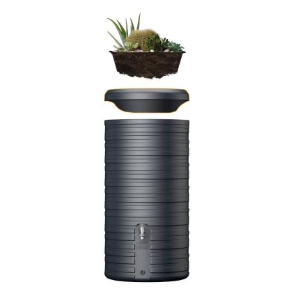 4Rain Nordic 2-i-1 regnvandstønde med planteskål og hane, grå - 300 liter