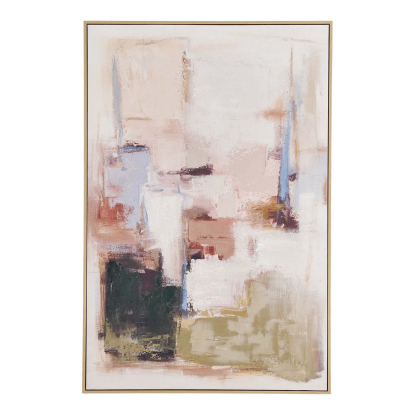 Inez canvastryk med håndmalede detaljer, sandbeige, 100 x 150 cm