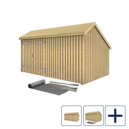 PLUS Multi havehus i 2 moduler med dobbeltdør og lukket front, natur/nåletræ, 10,5 m²