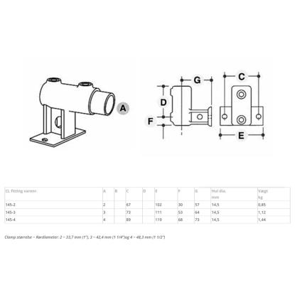 Clarrods Clamps CL145 vandret rækværksflange