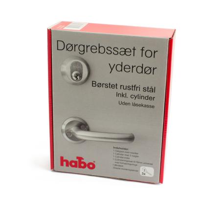 Habo dørgrebssæt til yderdør inkl. cylinder, rustfri