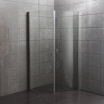 Milobad brusedør med 2 døre, buet, 90 x 90 x 195 cm, klart glas