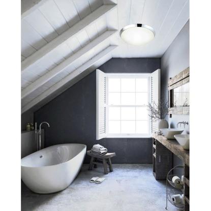 Aneta Siracusa LED plafond, IP44, Ø29 cm, krom/opal