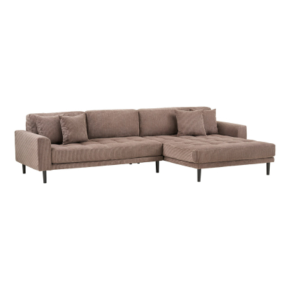 Lido højrevendt loungesofa med fire puder, fløjl, brun