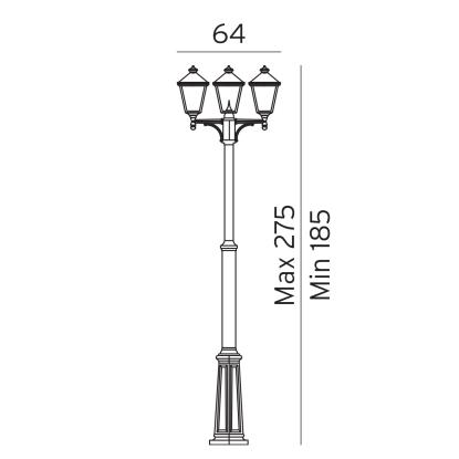 Norlys London lygtepæl med 3 lygtehoveder, E27, IP54, sort
