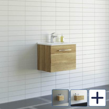 Scanbad Multo vaskeskab med Amber Mini vask, 1 skuffe, varm eg