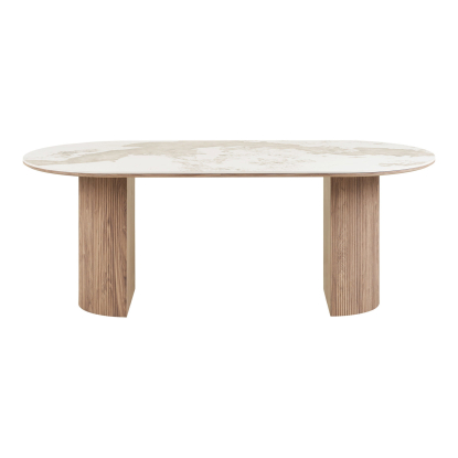 Athens spisebord med keramisk bordplade, hvid/brun, 100 x 210 cm