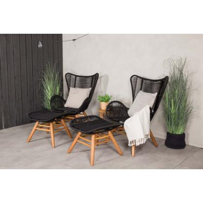 Venture Design Tingeling loungestol med fodskammel, sort/natur