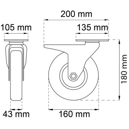 Habo 5816 containerhjul med plade og bremse, Ø160 mm