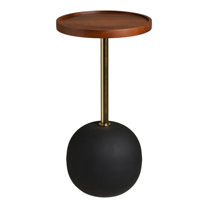 Sirone hjørnebord, mangotræ/sort/messing look, Ø30 cm
