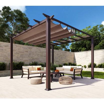 Paragon Outdoor Florida 1111 pergola, aluminium, mørkt trælook, brunt tekstil, 235 x 350 x 350 cm
