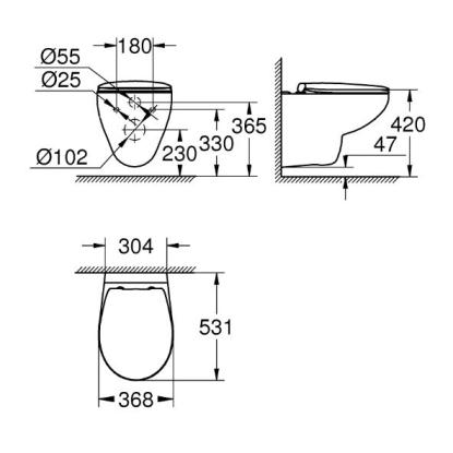 GROHE Bau ceramic rimless væghængt toilet med softclose sæde
