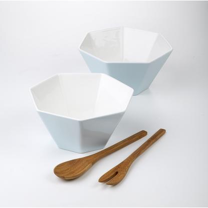 Steel-Function Hepta skål med bestik, porcelæn/bambus, isblå, 900 ml - 2 stk.