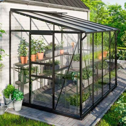 Vitavia Ida 5200 vægdrivhus, sort, 5,2 m², 3 mm hærdet glas + 6 mm polytag, inkl. sokkel
