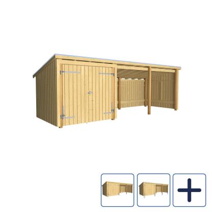 PLUS Nordic havehus i 3 moduler med dobbeltdør og åben front, natur/nåletræ, 14 m²