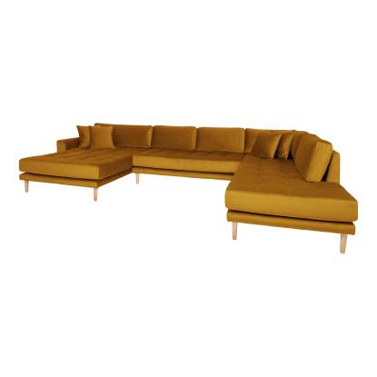 U-sofa åben ende, venstrevendt i sennepsgul velour