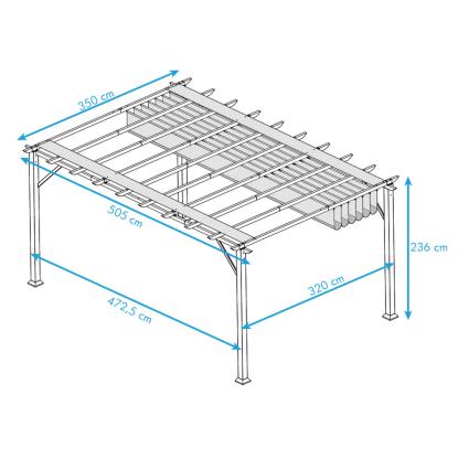 Paragon Outdoor Florenz 1116 pergola, aluminium, hvid, brunt tekstil, 236 x 505 x 350 cm