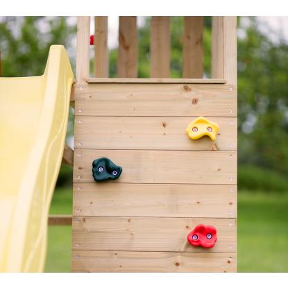 Wendi Toys Giraffe legetårn med klatrevæg, rutsjebane og gynger, træ, gul