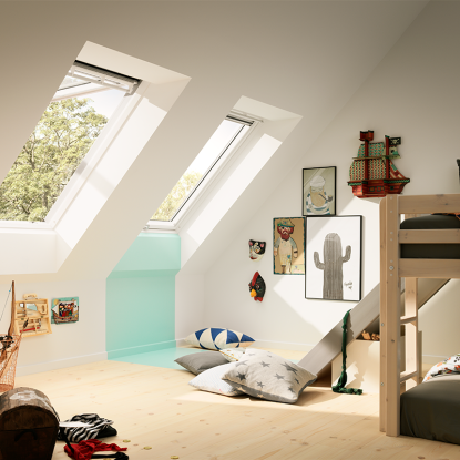 Velux tophængt ovenlysvindue GPL 2068 Hvidmalet træ indvendig