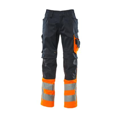 MASCOT SAFE SUPREME Leeds arbejdsbukser med knælommer, mørk marine/hi-vis orange