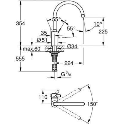 GROHE Eurosmart Cosmopolitan køkkenarmatur med høj tud, krom