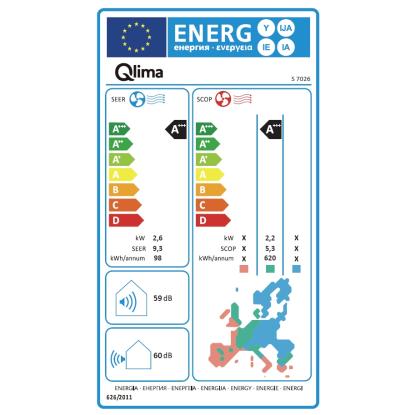 Qlima S-7026 Supreme luft-til-luft varmepumpe med Wi-Fi, op til 100 m² - A+++