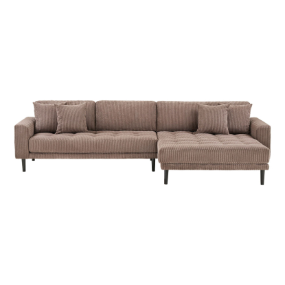 Lido højrevendt loungesofa med fire puder, fløjl, brun