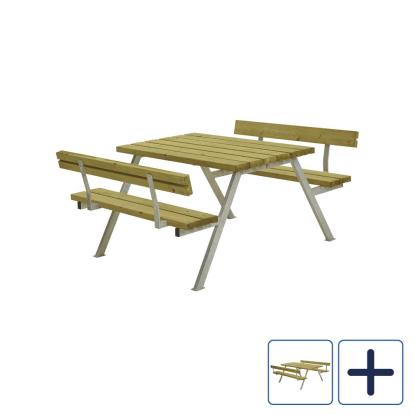PLUS Alpha bord/bænkesæt med 2 ryglæn, trykimprægneret, nåletræ