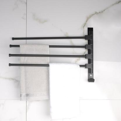 Håndklædeholder med 4 arme, vægmonteret, sort, 38,5 x 24 cm