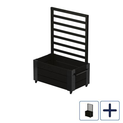 PLUS Cubic blomsterkasse med espalier, hjul og sorte beslag, sort/nåletræ