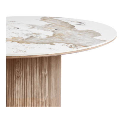 Athens spisebord med keramisk bordplade, hvid/brun, Ø140 cm
