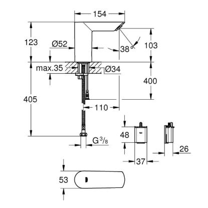 GROHE Bau Cosmopolitan E berøringsfrit håndvaskarmatur, 6V batteri,  krom