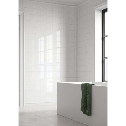 Fibo Colour vådrumspanel med 15 x 15 cm fliselook, 10 x 600 x 2400 mm, denver white high gloss