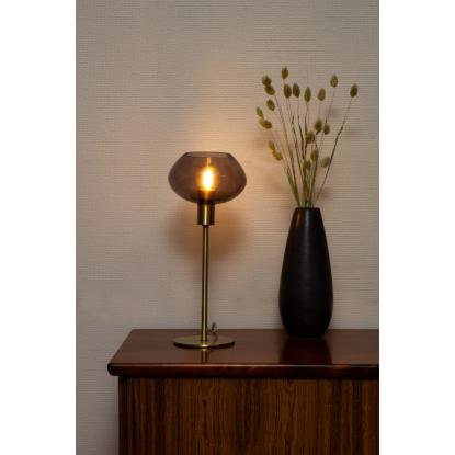 Aneta Bell bordlampe, H37,5 cm, messing/røget glas