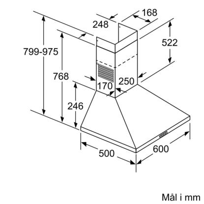 Bosch DWP64BC50 væghængt emhætte, rustfrit stål, 60 cm