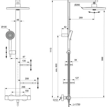 Ideal Standard Alu+ brusesystem med termostatfunktion, vandbesparende, rosé