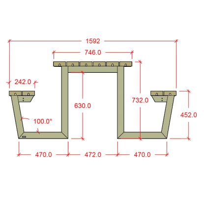PLUS Wega bord/bænkesæt med 2 ryglæn, ThermoWood®, gyldenbrun/fyr - 177 cm