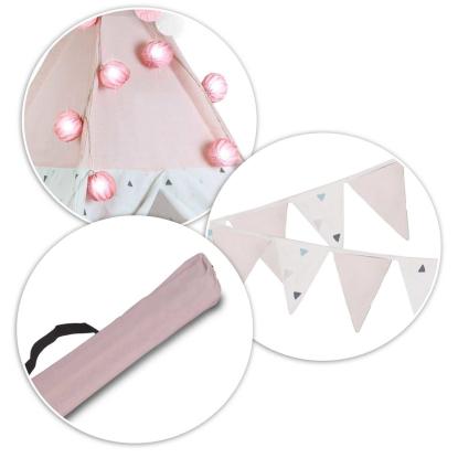 Tipi Wigwam telt med lys og guirlander, pink