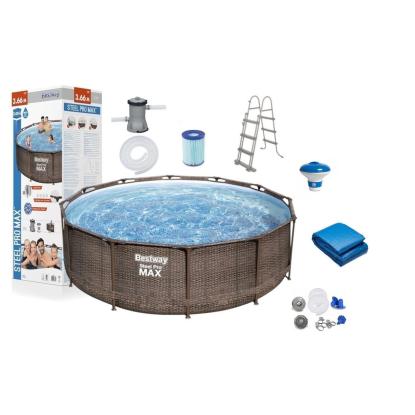 Bestway Steel Pro pool sæt med filterpumpe, rattan-look, Ø366 x 100 cm