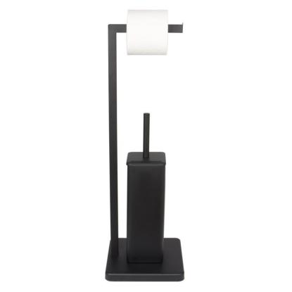 Toiletrulleholder med toiletbørste, fritstående, sort, 20 x 63 cm