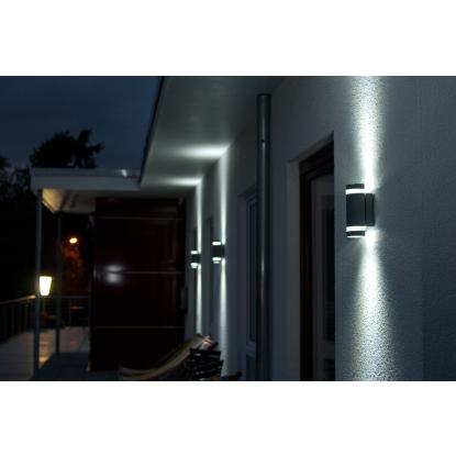 LUTEC FOCUS rund udendørs væglampe med sensor, 2 lyskilder, up/down, 23,5 cm, GU10, mørk grå